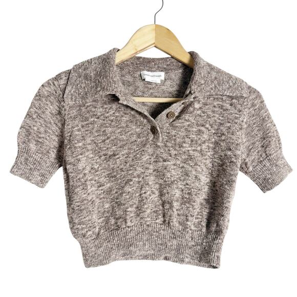 Lovers & Friends Rosalie Brown Linen Crop Polo Sweater Shorts Set Small - Picture 2 of 13